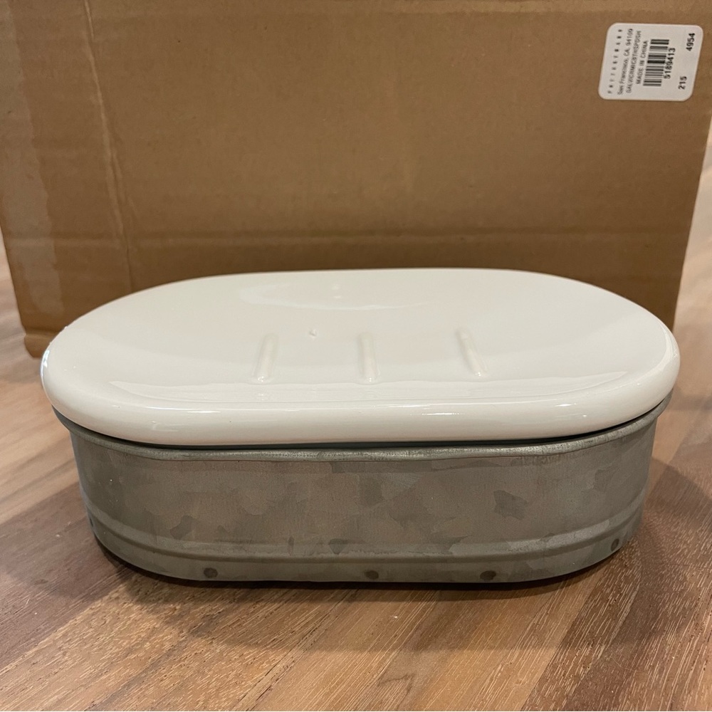 NIB Pottery Barn Galvanized Ceramic Soap Dish